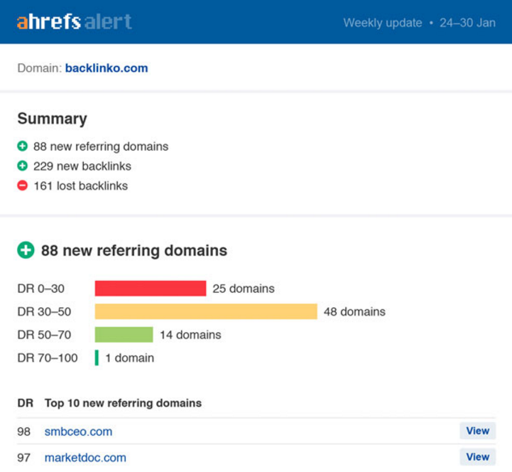 Ahrefs backlink report
