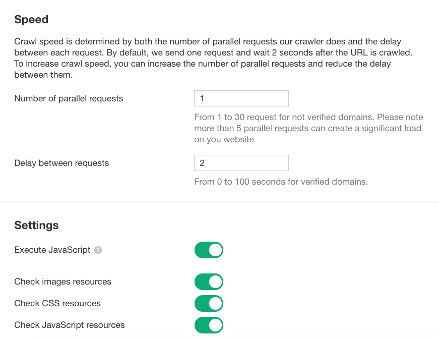 Speed settings in the Ahrefs Site Audit tool Speed settings in the Ahrefs Site Audit tool