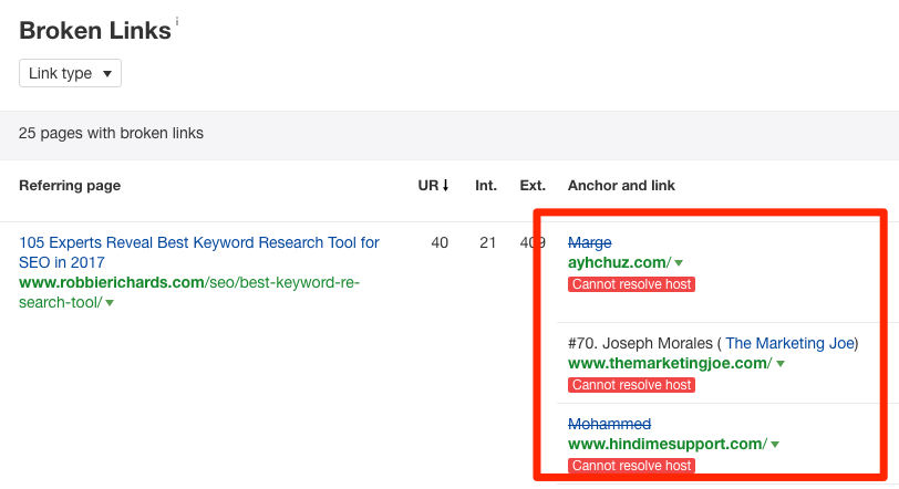 Broken Links report Broken Links report