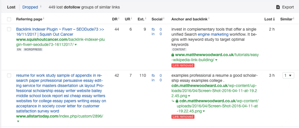 List of lost backlinks List of lost backlinks