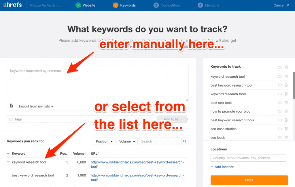 Enter the KWs you want to track Enter the KWs you want to track
