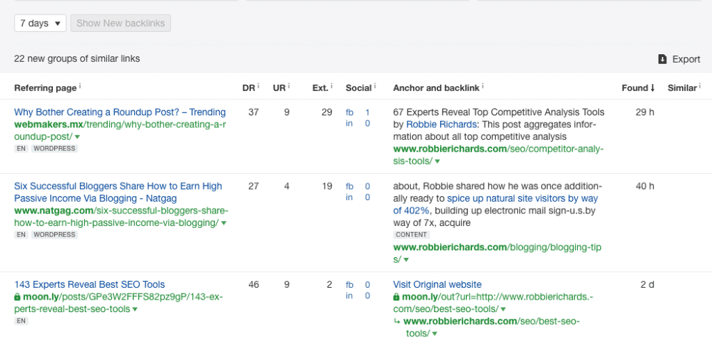 List of new backlinks List of new backlinks