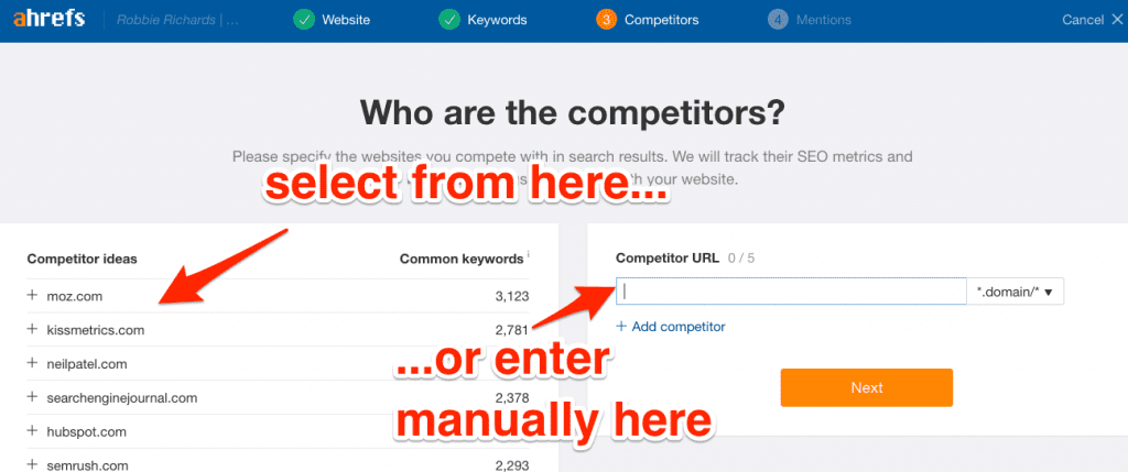Selecting competitors to track in Ahrefs Selecting competitors to track in Ahrefs