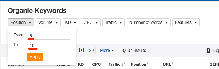 Keyword position filtering Keyword position filtering