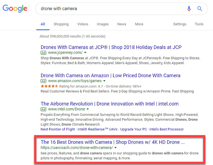 Example of ranking #1 for drone with camera Example of ranking #1 for drone with camera