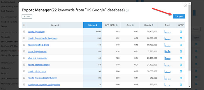 Export manager Export manager