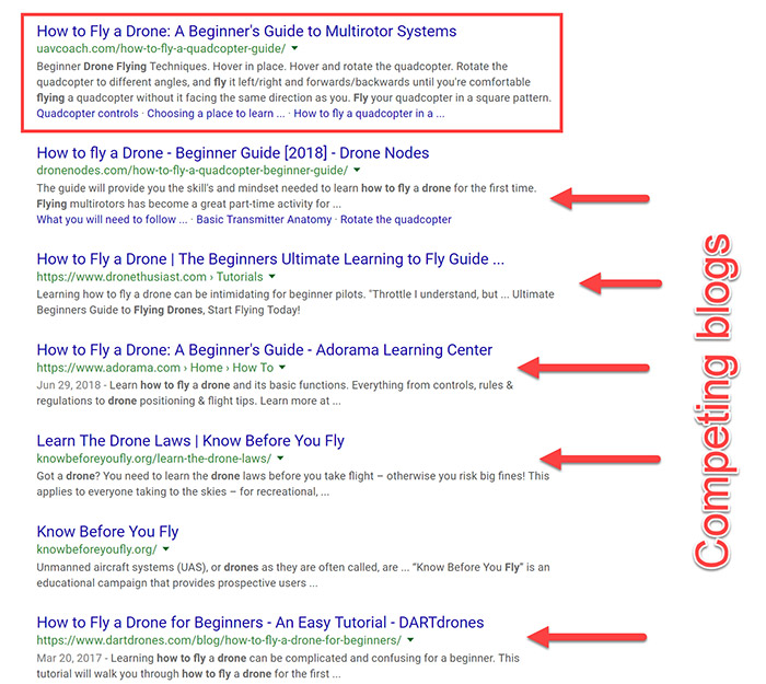 Competing blogs in the SERP Competing blogs in the SERP