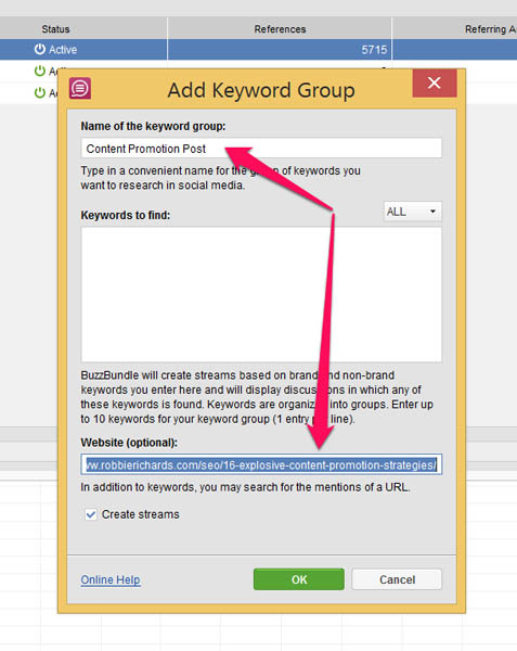 Add keyword group