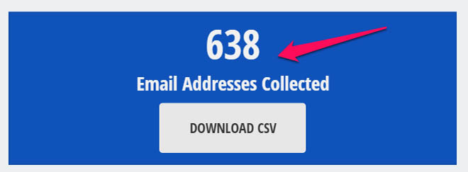 Number of email addresses collected with List Builder