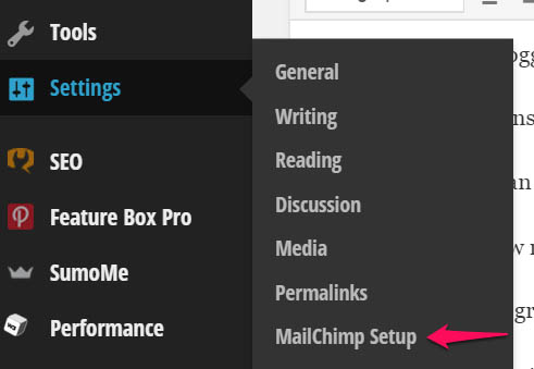 Mailchimp settings page