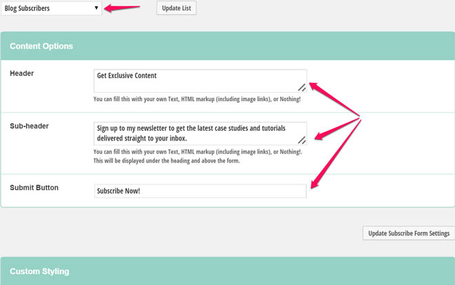 Customize the look and feel of you Mailchimp widget
