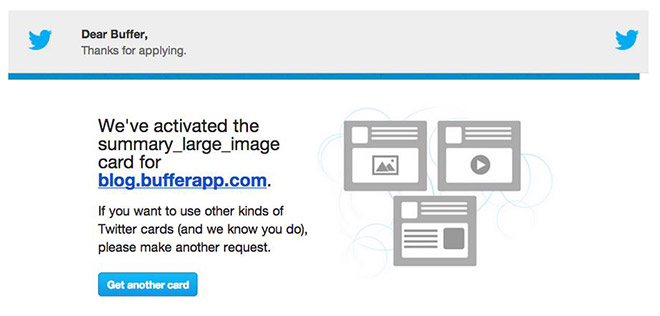 Twitter card confirmation email