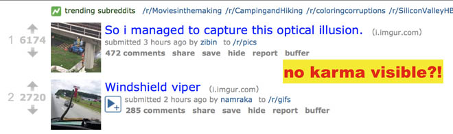 No visible reddit karma on post