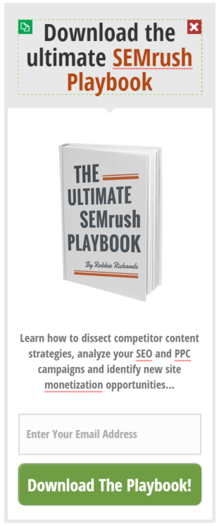 Thrive Leads widget for semrush playbook