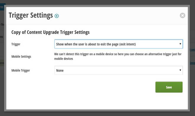 Thrive Leads exit intent trigger