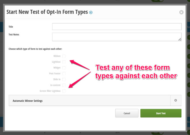 AB test different form types against each other with Thrive Leads