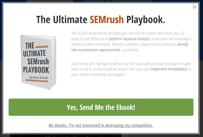 Semrush lightbox popup