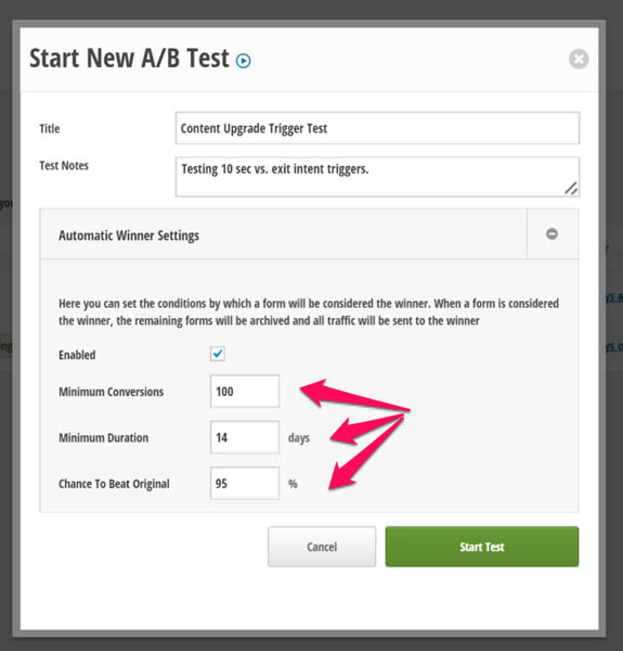 Thrive leads ab test different form triggers
