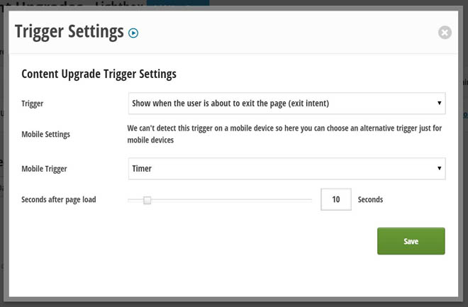 Thrive Leads form trigger exit intent mobile