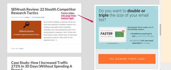 Thrive Leads slide-in form