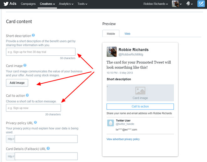 Lead generation card details