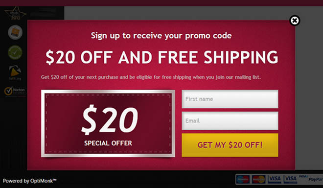 Abandonment exit intent popup 2