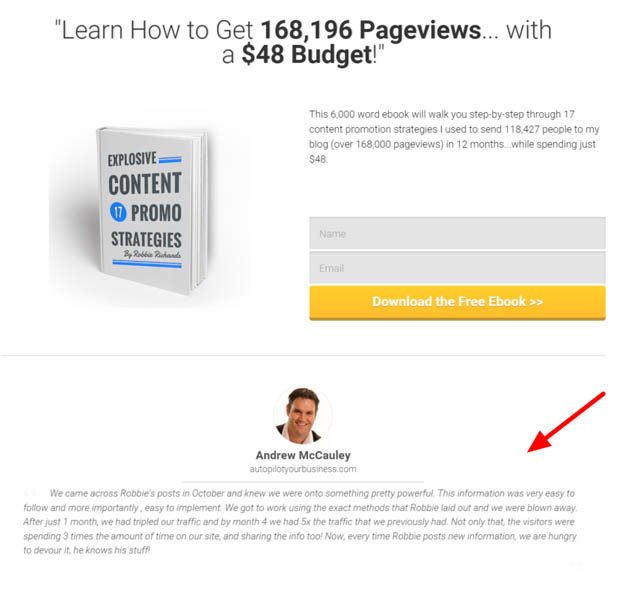 Using testimonials for list building