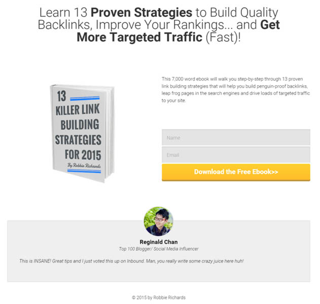 Link building ebook squeeze page