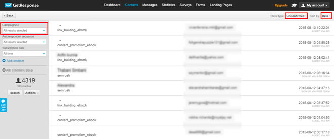 List building by converting the unconfirmers in GetResponse