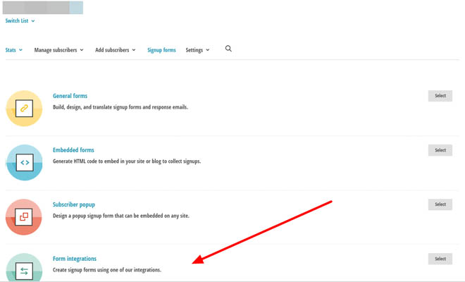 Mailchimp form integrations