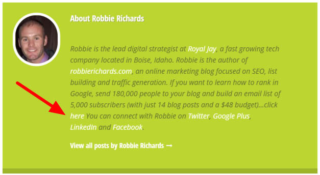 Squeeze page link in guest post bio