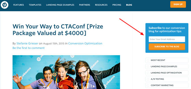 List building with a sidebar opt-in form