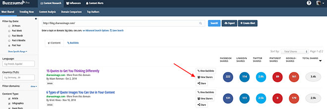 View sharers in Buzzsumo