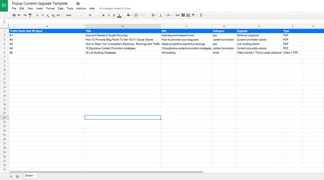 Popup content upgrade template