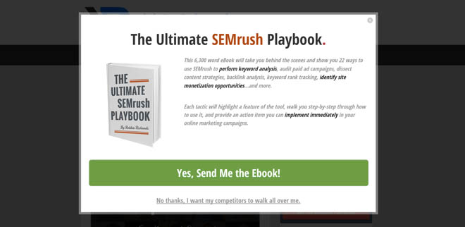 SEMrush popup content upgrade