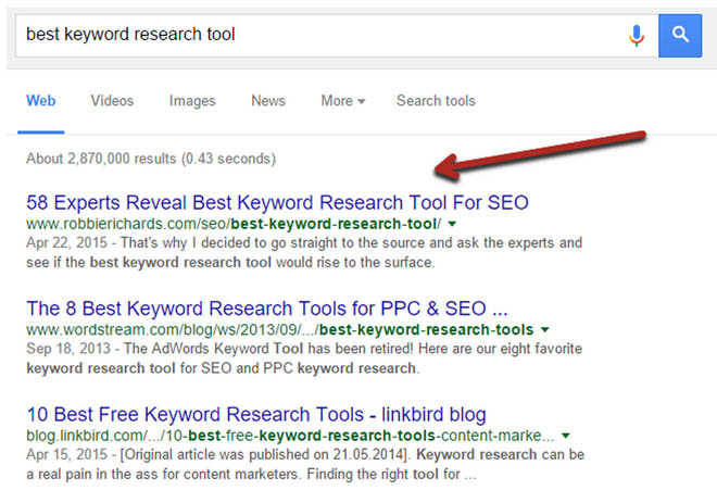 Expert roundup ranking #1 in Google