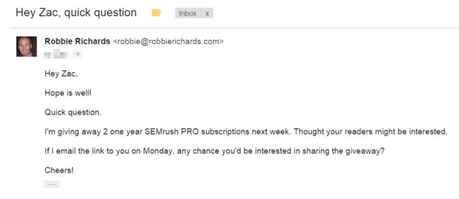 Emailing contacts to promote the giveaway