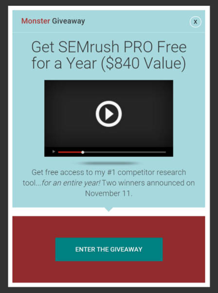 Promote your giveaway with popup CTAs