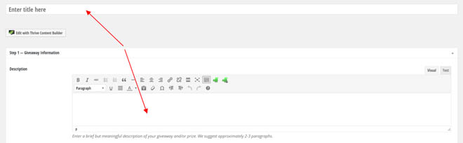 Setting up the giveaway - title and description