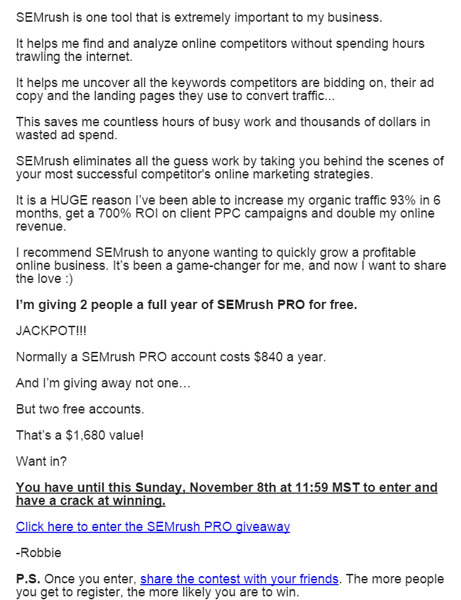 Giveaway launch email