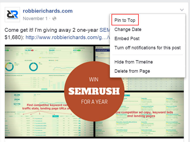 Pin giveaway to social media profiles