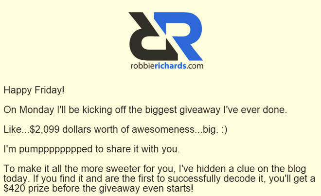 Pre-launch giveaway email