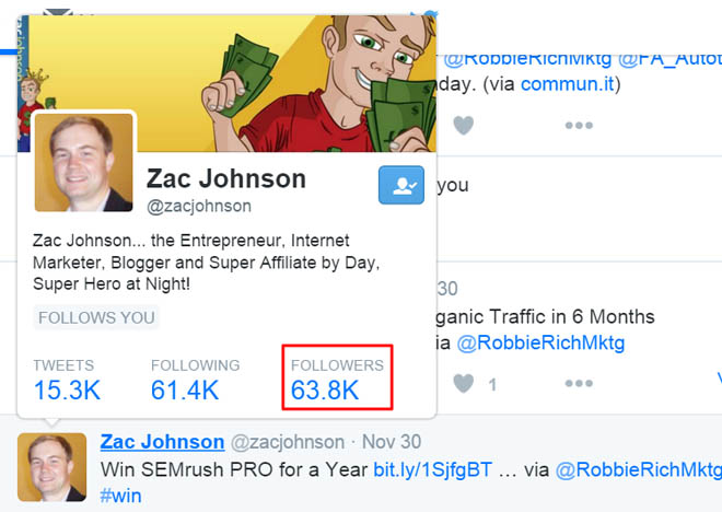 Zac Johnson tweeting the giveaway