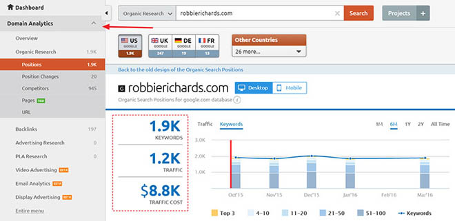 Organic search positions report