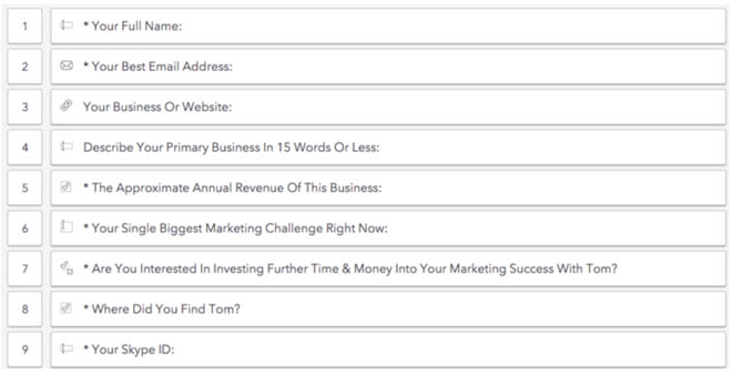 Screenshot of typeform questions