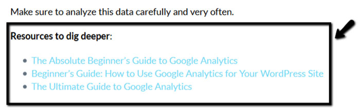 Example resource list used to bait social media shares