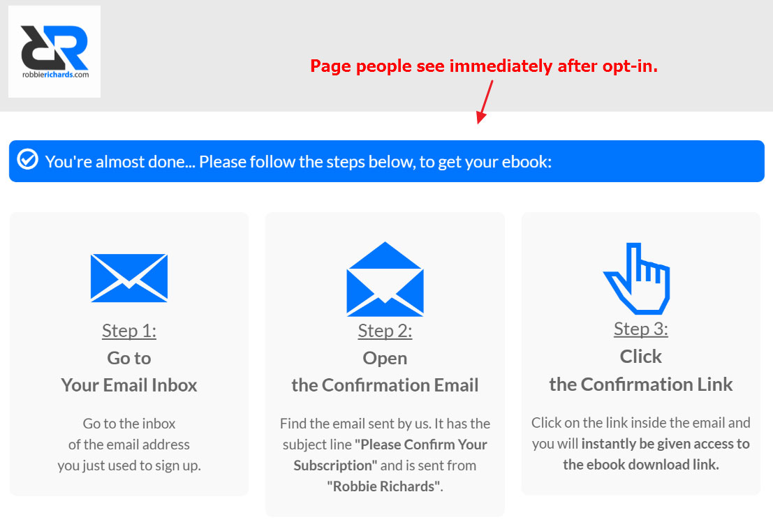 Confirmation page after signup