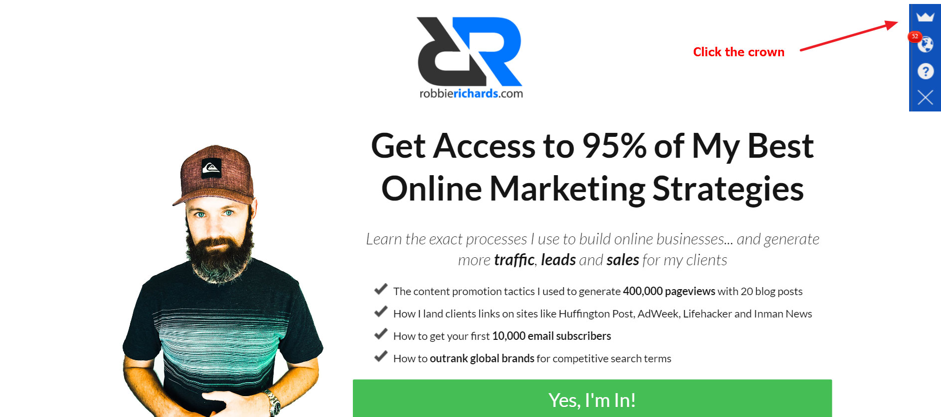 Crown showing in right corner