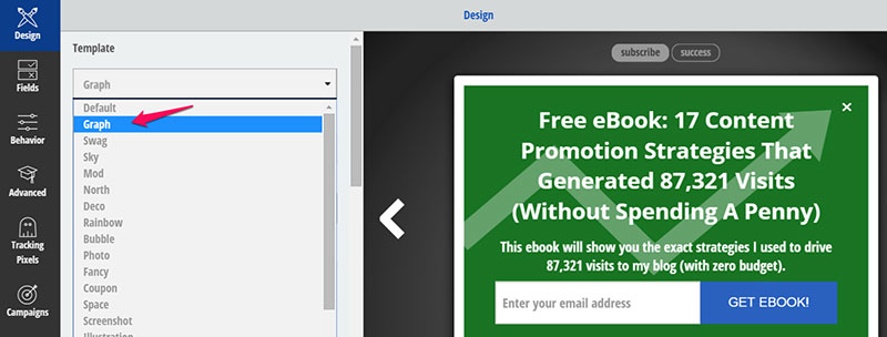 Using the graph template for the popup