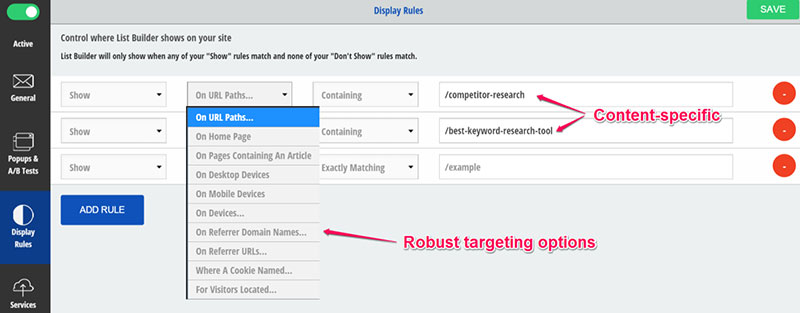 Set targeting for content upgrade